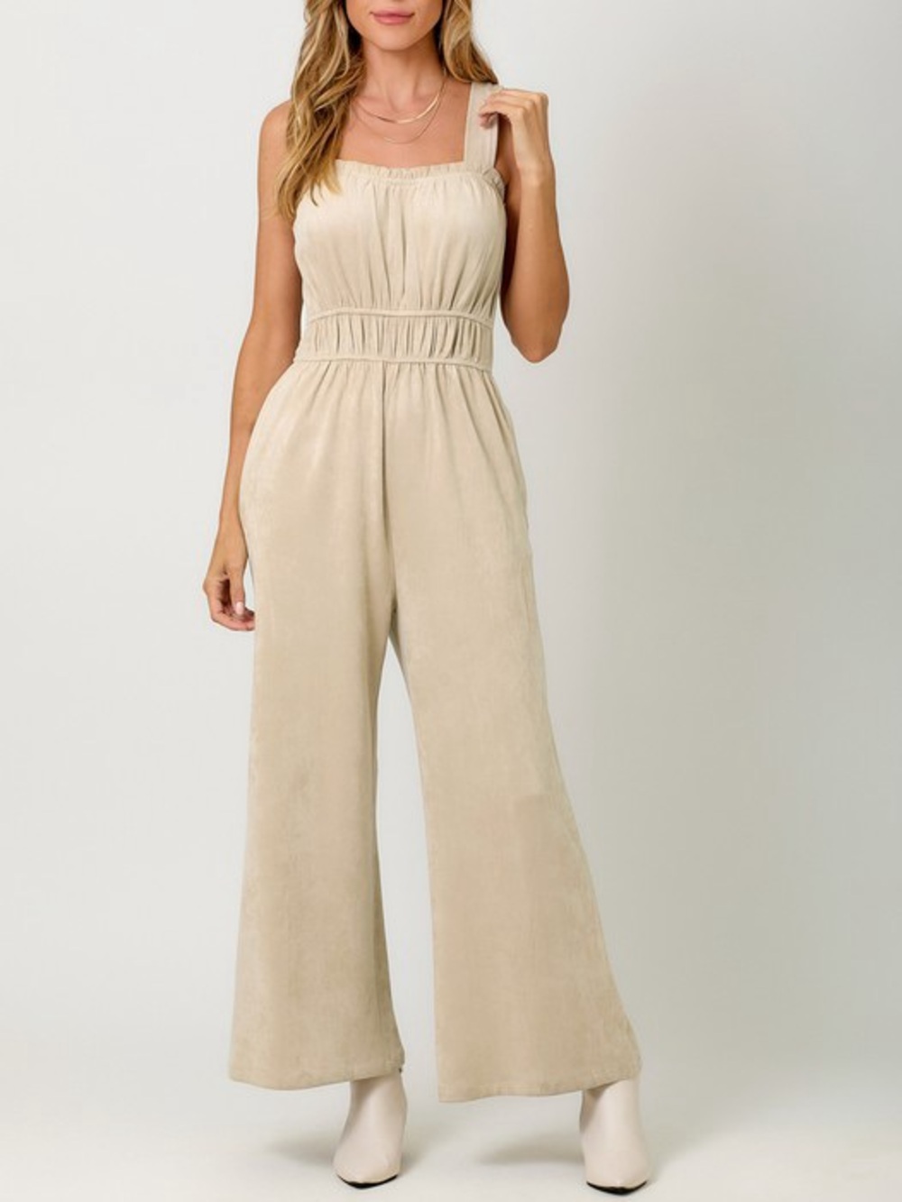 🍂SPECIAL🍂SUEDE WIDE LEG JUMPSUIT|ANTIQUE WHITE